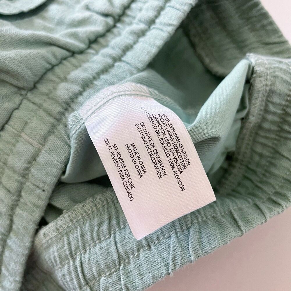 Women's Gap Linen Rayon Wide Leg Green Pants Elastic Waist Drawstring M Medium - Picture 15 of 16